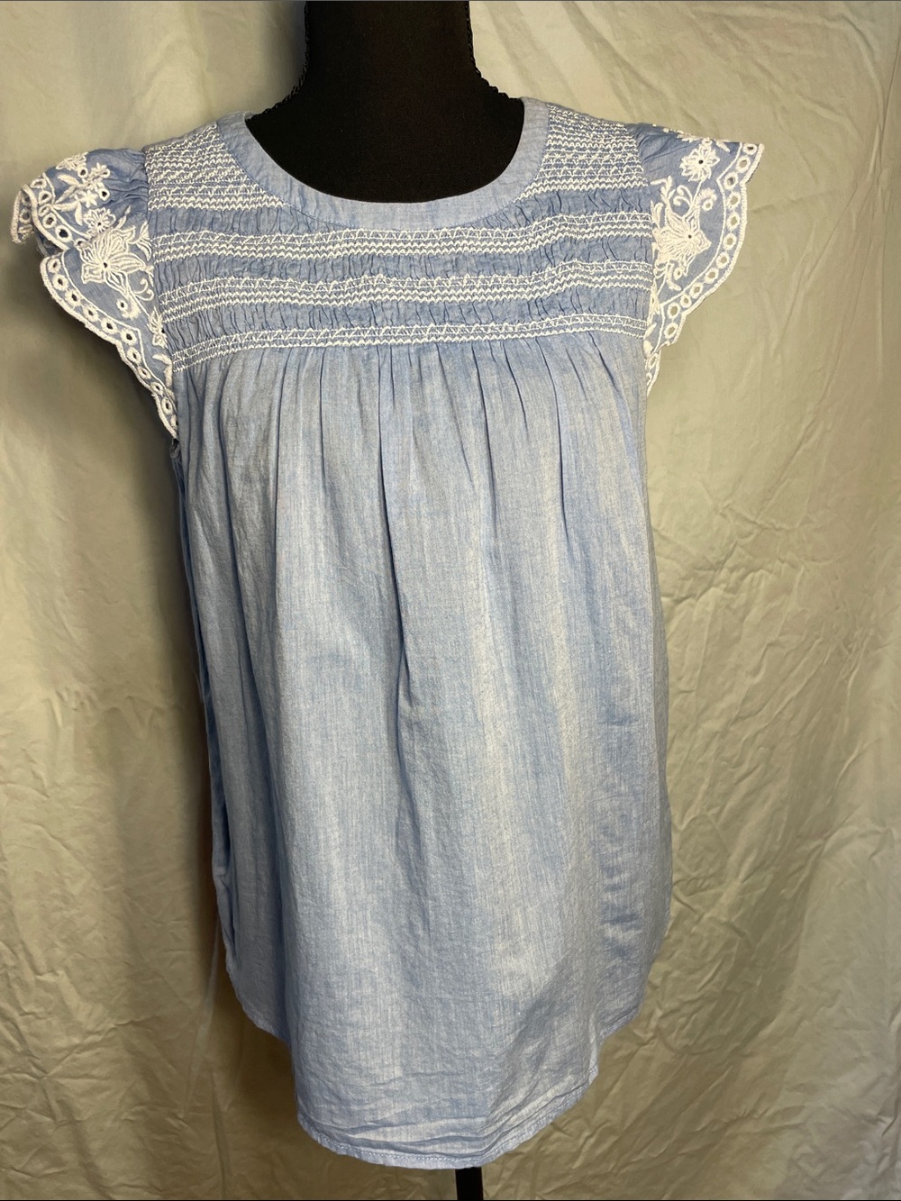 LOFT Light Blue Embroidered Cap Sleeve Tunic